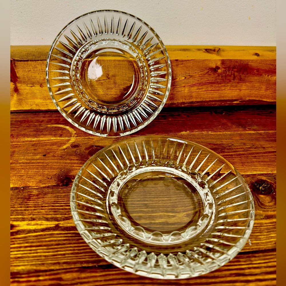 Set of (2) Vintage Mid Century Modern Classic Round Clear‎ GLASS ASHTRAY